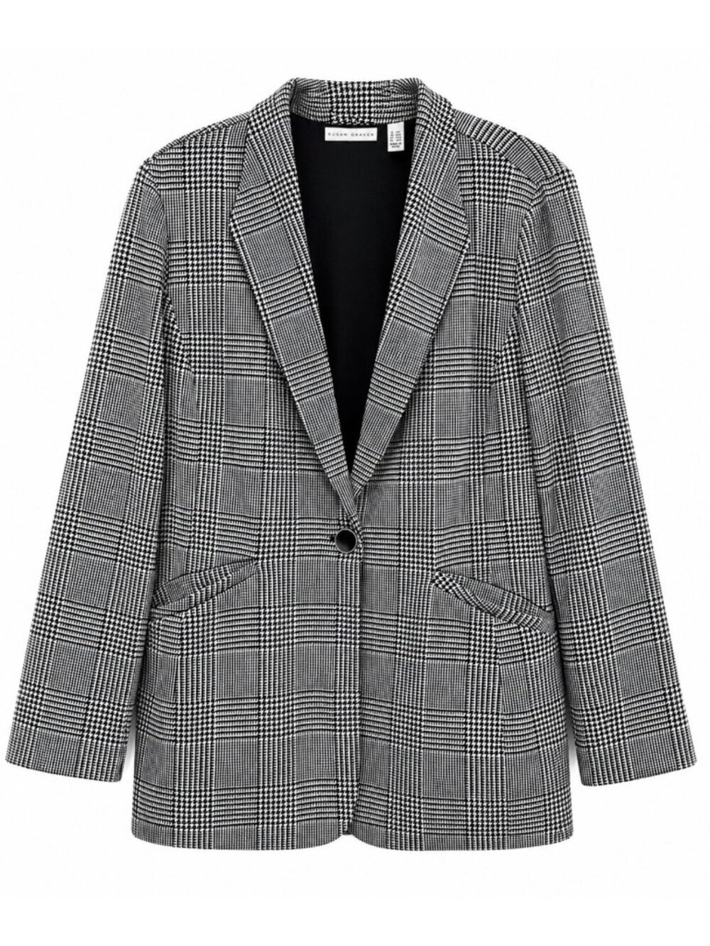 Susan Graver Glen Plaid Blazer Large Petite LP Black White Office Career Work